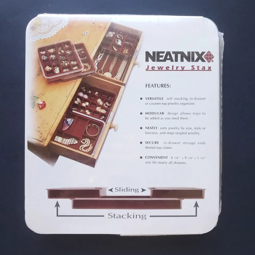 NEATNIX Jewelry Stax 9 Compartment Organizer Burgundy Sealed Style RJS-9-4